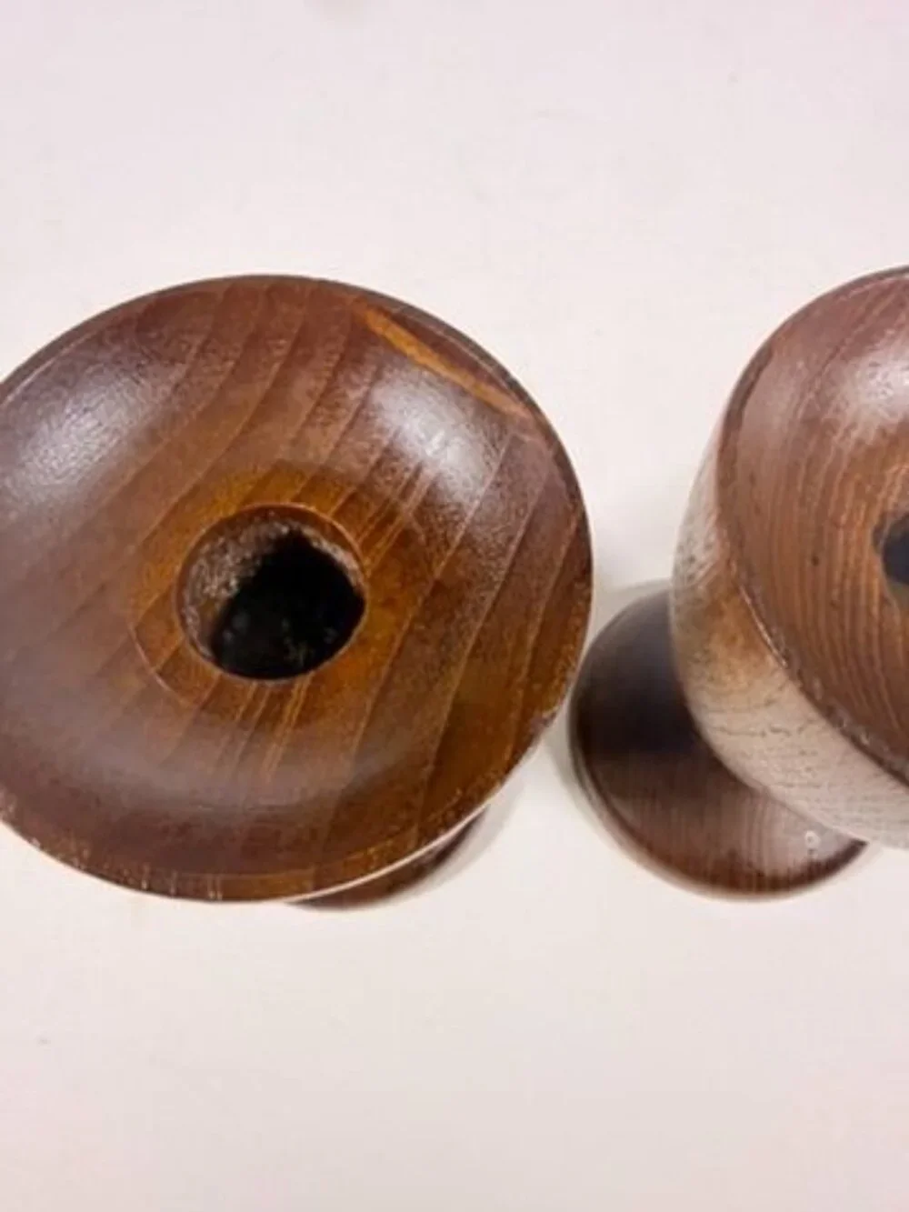 Wood Candleholders Pair Set 2 Burma Teak Mid Century Vintage Danish Style Home T